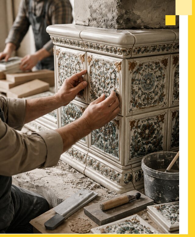 Изразцовые камины под ключ в Балтийске: проект и монтаж