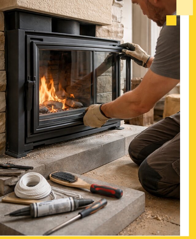 Производство, монтаж и доставка каминов со стеклом в Балтийске