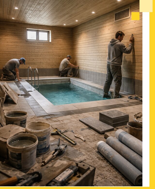 Строительство бани с бассейном и сауной под ключ в Балтийске