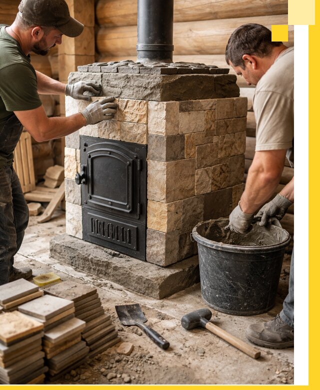 Облицовка банной печи под ключ в Балтийске: камень и плитка