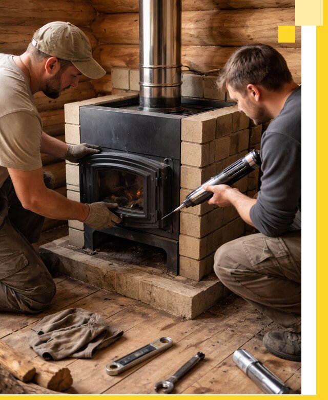 Монтаж и установка печи в бане под ключ с гарантией в Балтийске