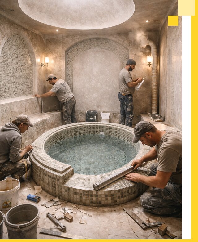 Профессиональное строительство хамама с бассейном в Балтийске под ключ