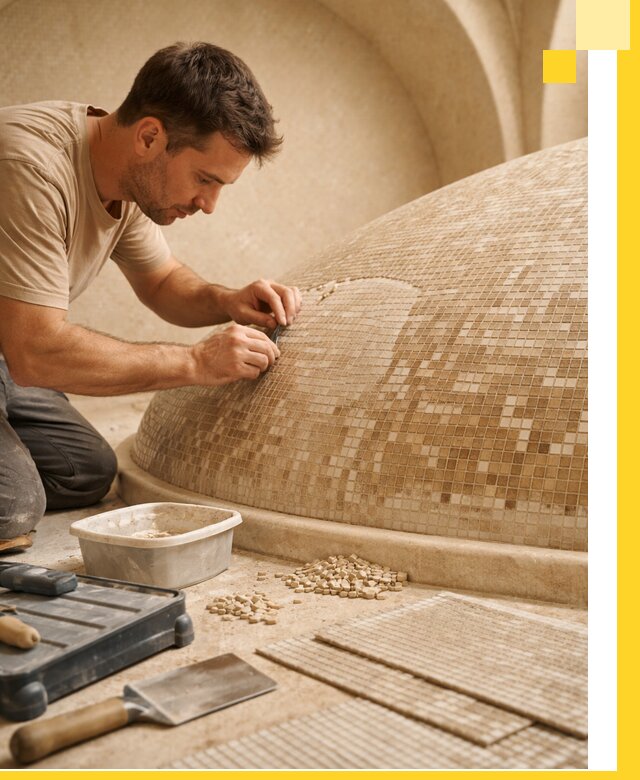 Профессиональная укладка мозаики для хамама под ключ в Балтийске